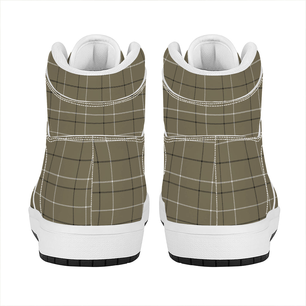 Sage Green Tattersall Pattern Print High Top Leather Sneakers
