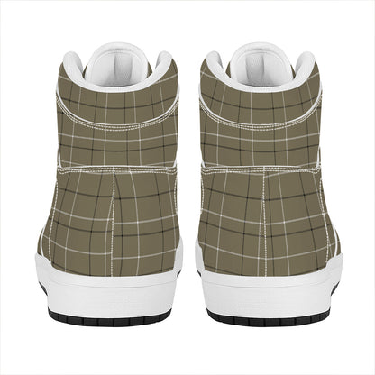 Sage Green Tattersall Pattern Print High Top Leather Sneakers