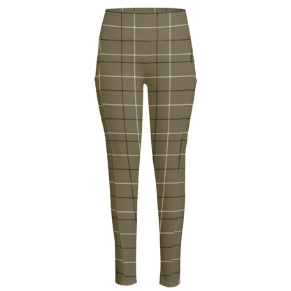 Sage Green Tattersall Pattern Print High-Waisted Pocket Leggings
