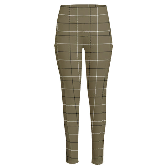Sage Green Tattersall Pattern Print High-Waisted Pocket Leggings