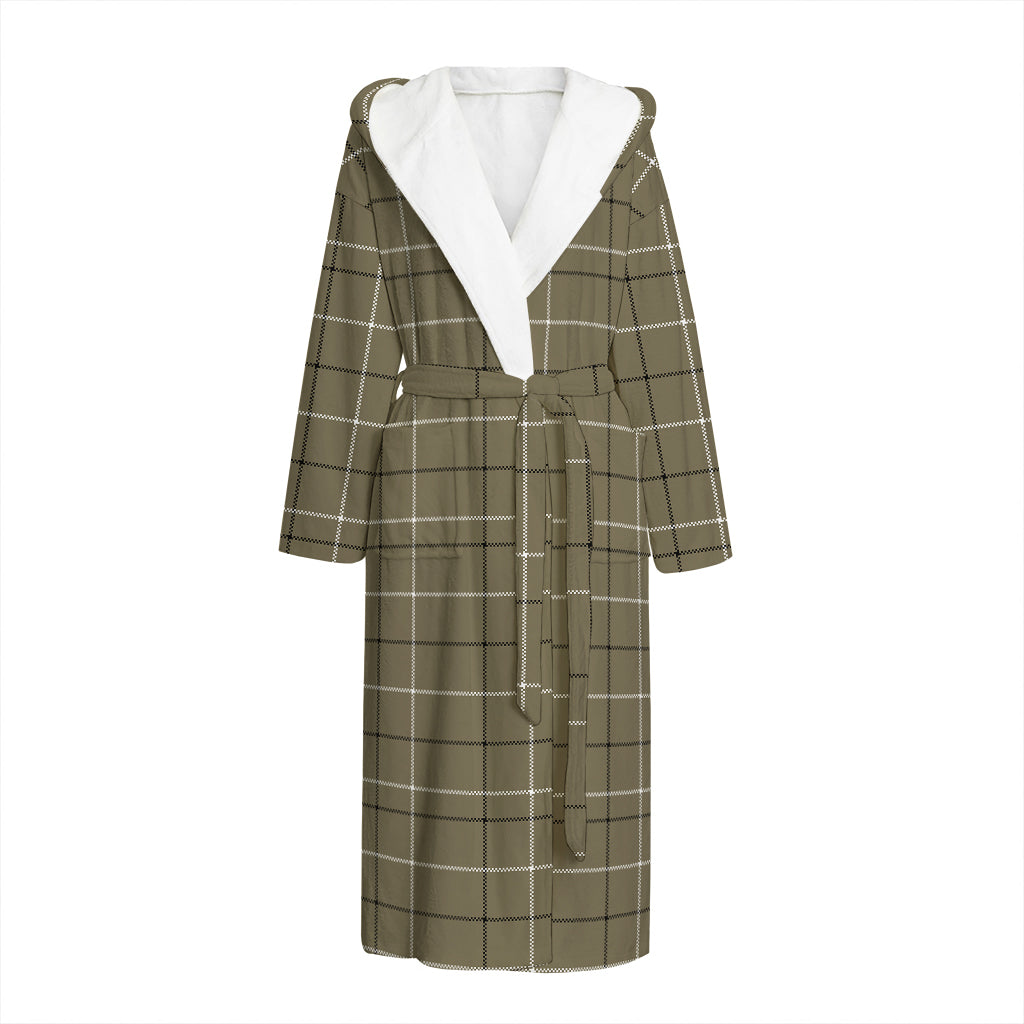 Sage Green Tattersall Pattern Print Hooded Bathrobe
