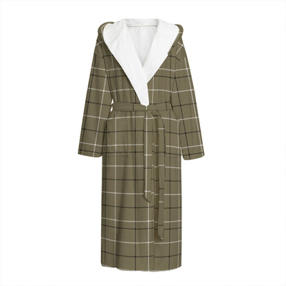 Sage Green Tattersall Pattern Print Hooded Bathrobe