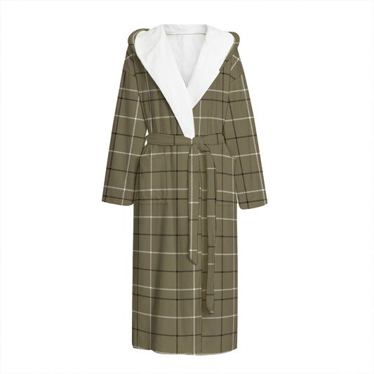 Sage Green Tattersall Pattern Print Hooded Bathrobe