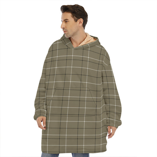 Sage Green Tattersall Pattern Print Hoodie Blanket