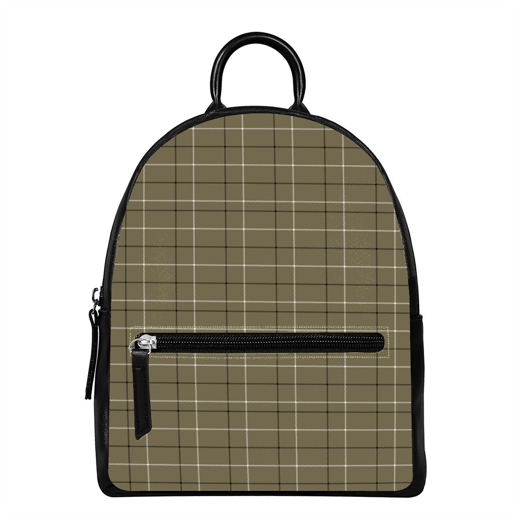 Sage Green Tattersall Pattern Print Leather Backpack