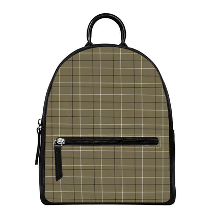 Sage Green Tattersall Pattern Print Leather Backpack