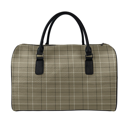 Sage Green Tattersall Pattern Print Leather Duffle Bag