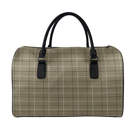 Sage Green Tattersall Pattern Print Leather Duffle Bag