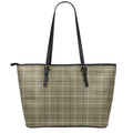 Sage Green Tattersall Pattern Print Leather Tote Bag With Zipper