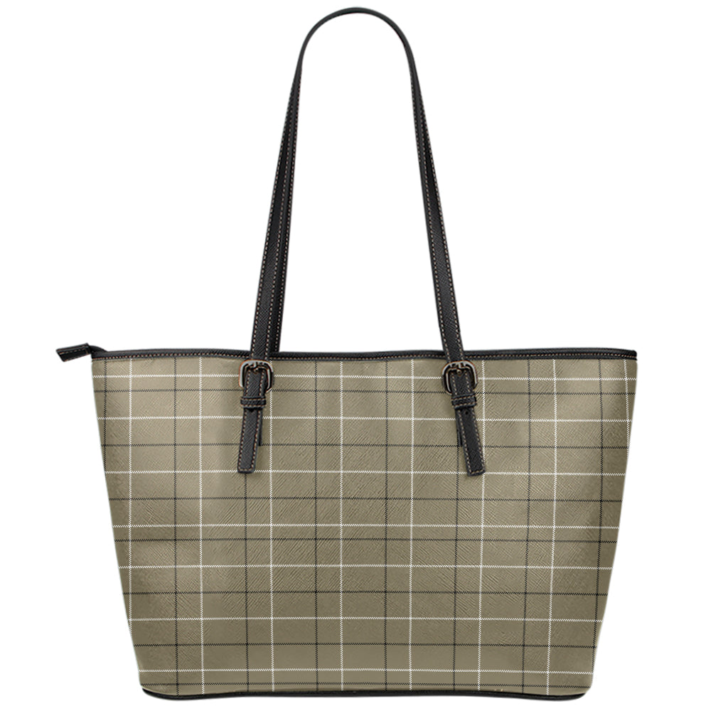 Sage Green Tattersall Pattern Print Leather Tote Bag