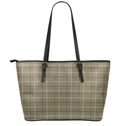 Sage Green Tattersall Pattern Print Leather Tote Bag
