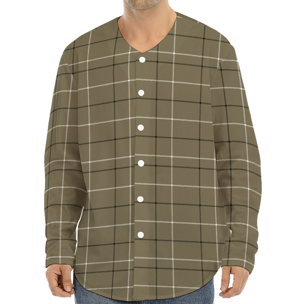 Sage Green Tattersall Pattern Print Long Sleeve Baseball Jersey