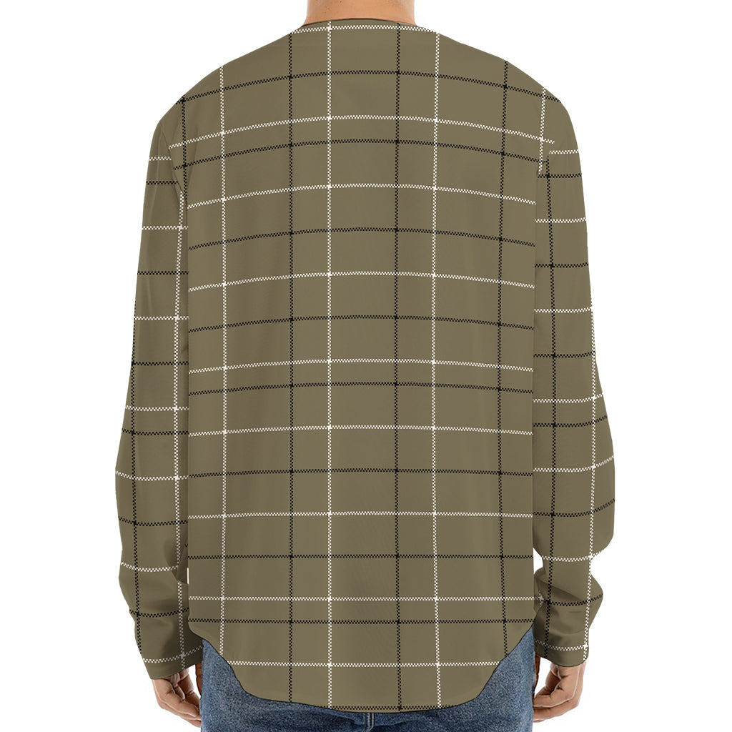 Sage Green Tattersall Pattern Print Long Sleeve Baseball Jersey