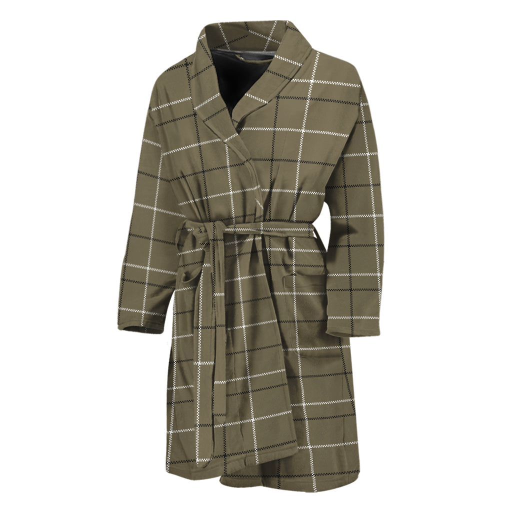 Sage Green Tattersall Pattern Print Men's Bathrobe