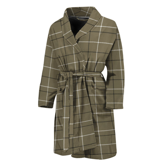 Sage Green Tattersall Pattern Print Men's Bathrobe