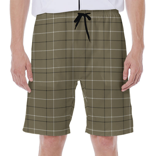 Sage Green Tattersall Pattern Print Men's Beach Shorts