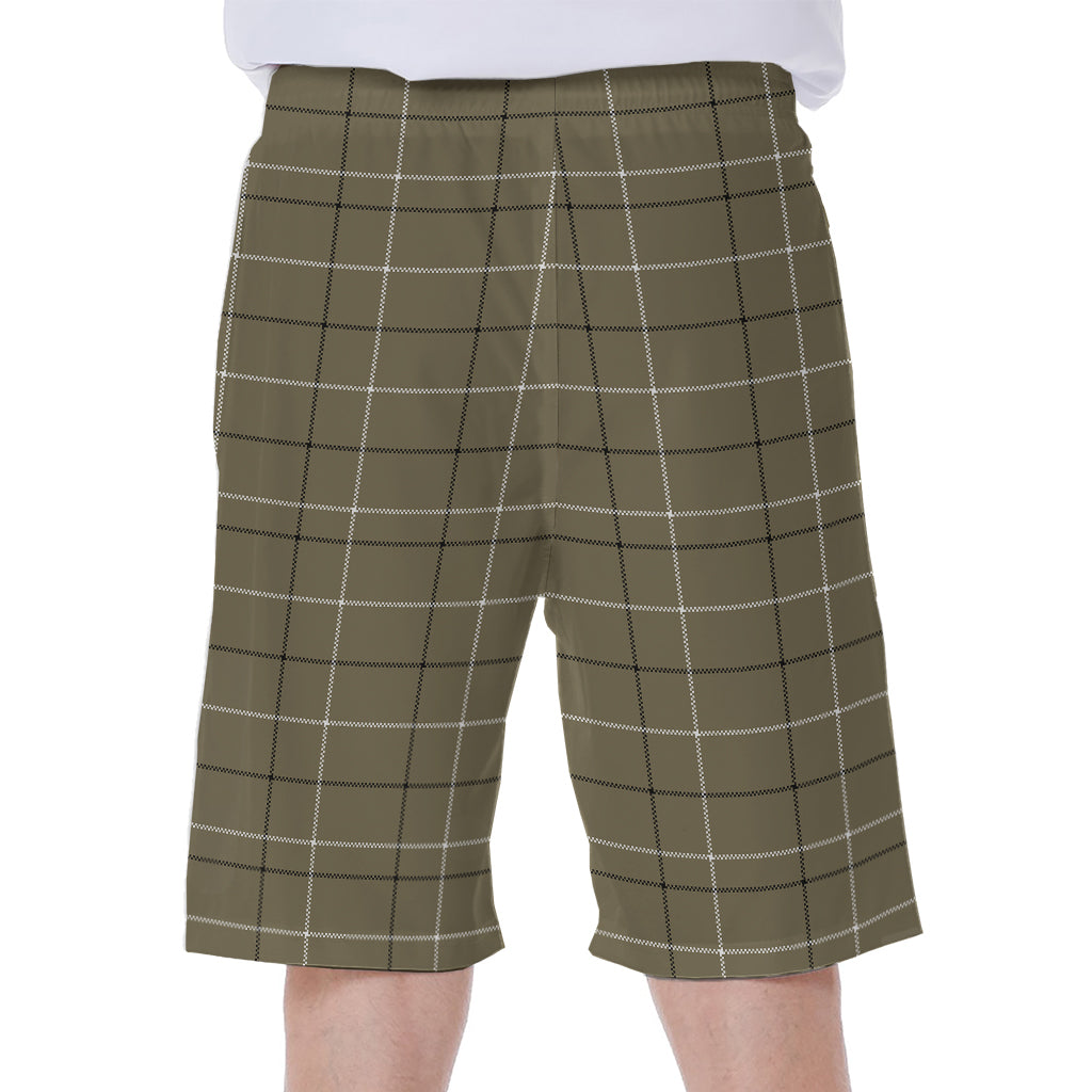 Sage Green Tattersall Pattern Print Men's Beach Shorts