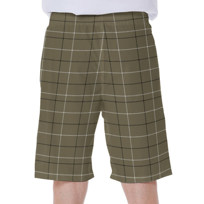 Sage Green Tattersall Pattern Print Men's Beach Shorts