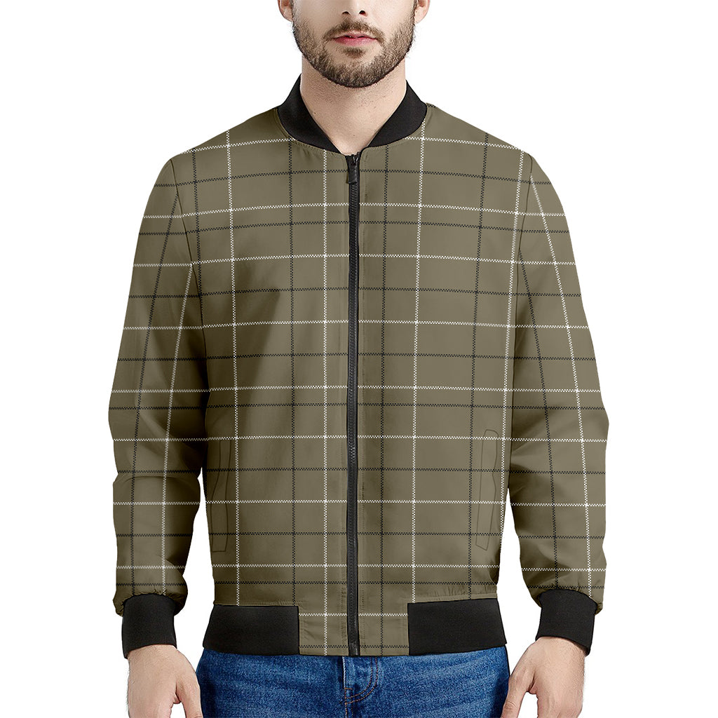 Sage Green Tattersall Pattern Print Men's Bomber Jacket
