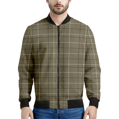 Sage Green Tattersall Pattern Print Men's Bomber Jacket