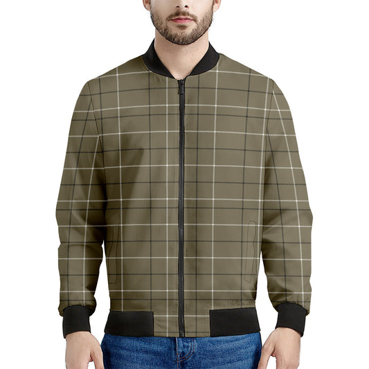 Sage Green Tattersall Pattern Print Men's Bomber Jacket