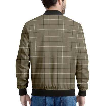 Sage Green Tattersall Pattern Print Men's Bomber Jacket