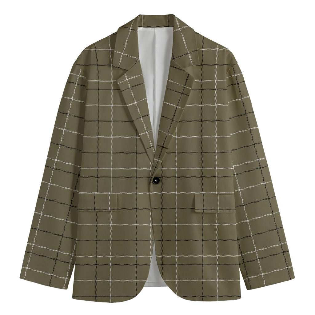 Sage Green Tattersall Pattern Print Men's Cotton Blazer