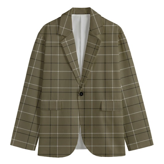 Sage Green Tattersall Pattern Print Men's Cotton Blazer
