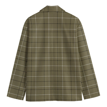 Sage Green Tattersall Pattern Print Men's Cotton Blazer