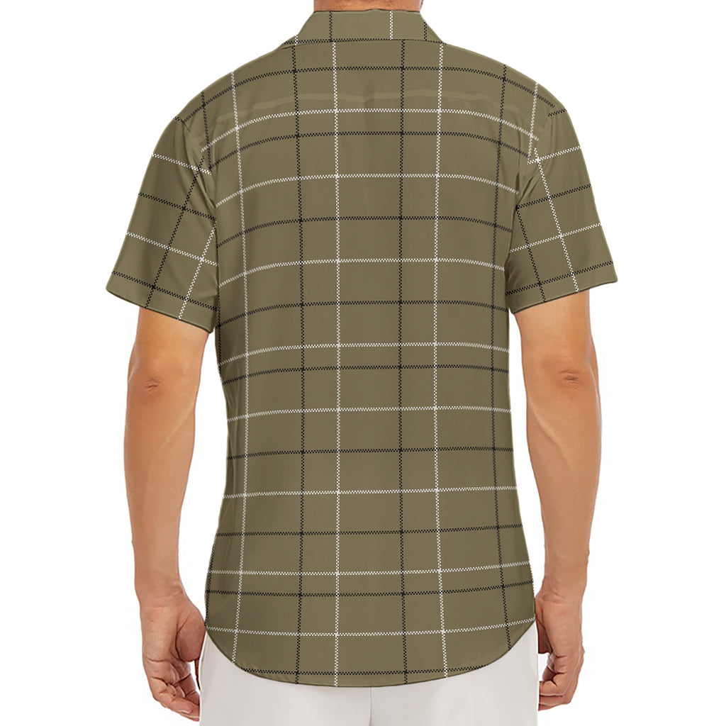 Sage Green Tattersall Pattern Print Men's Deep V-Neck Shirt