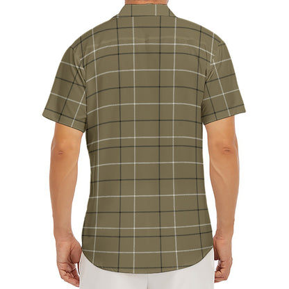 Sage Green Tattersall Pattern Print Men's Deep V-Neck Shirt