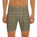 Sage Green Tattersall Pattern Print Men's Long Boxer Briefs