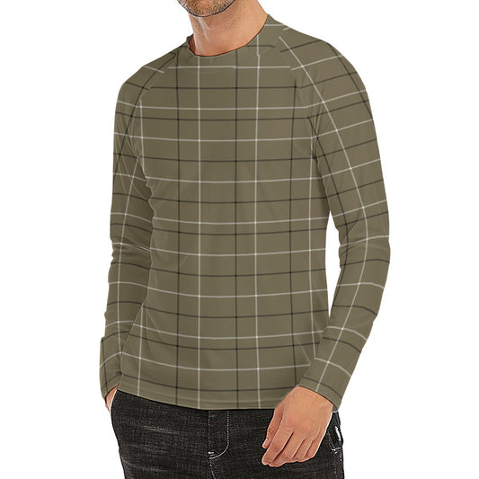 Sage Green Tattersall Pattern Print Men's Long Sleeve Rash Guard