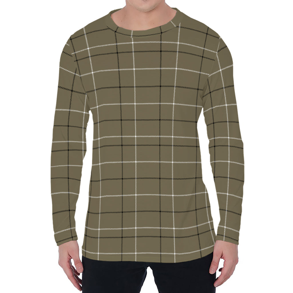 Sage Green Tattersall Pattern Print Men's Long Sleeve T-Shirt