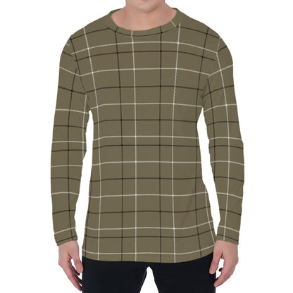Sage Green Tattersall Pattern Print Men's Long Sleeve T-Shirt