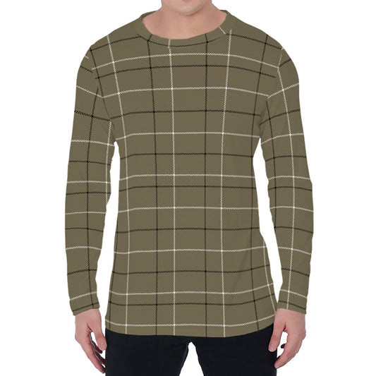 Sage Green Tattersall Pattern Print Men's Long Sleeve T-Shirt