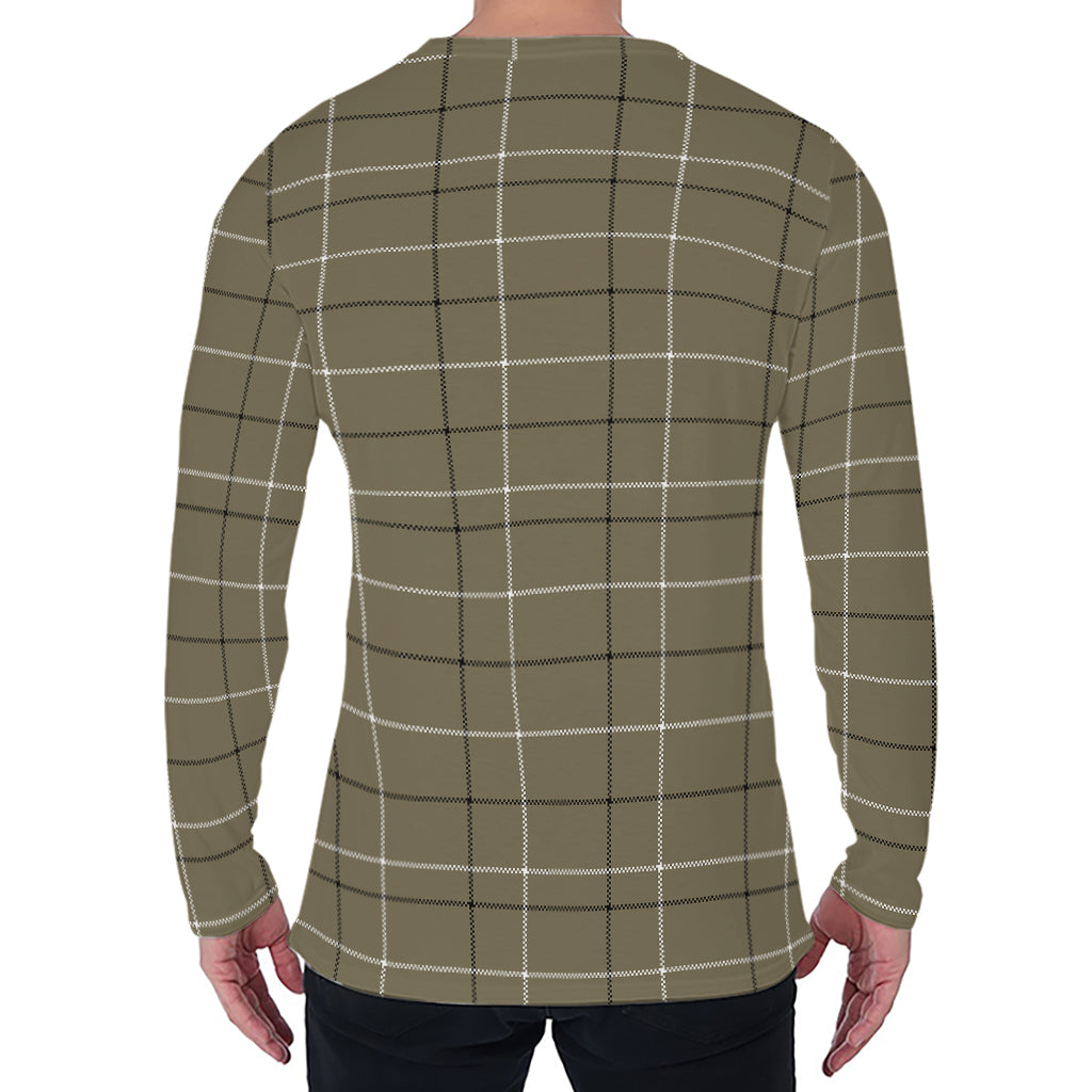 Sage Green Tattersall Pattern Print Men's Long Sleeve T-Shirt