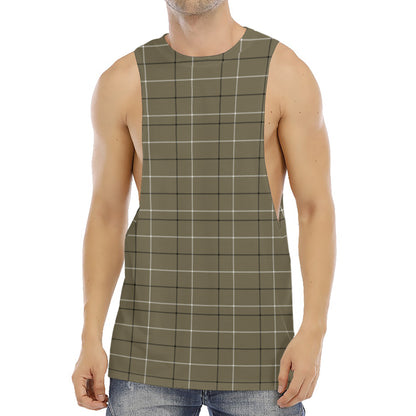 Sage Green Tattersall Pattern Print Men's Muscle Tank Top