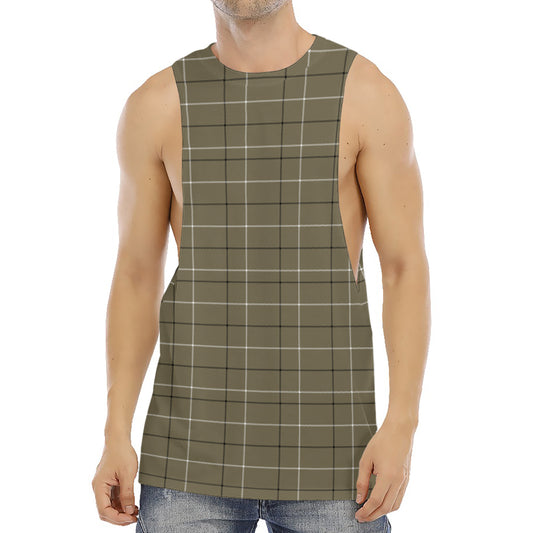 Sage Green Tattersall Pattern Print Men's Muscle Tank Top