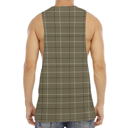 Sage Green Tattersall Pattern Print Men's Muscle Tank Top
