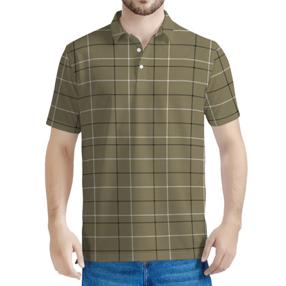 Sage Green Tattersall Pattern Print Men's Polo Shirt