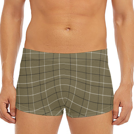 Sage Green Tattersall Pattern Print Men's Short Boxer Briefs