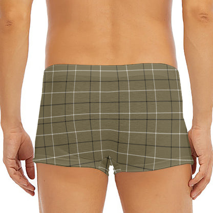 Sage Green Tattersall Pattern Print Men's Short Boxer Briefs
