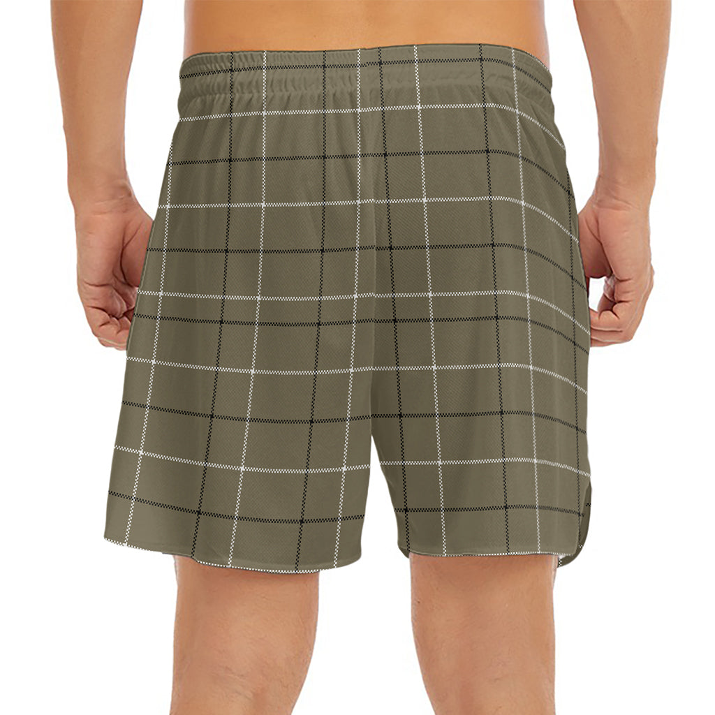 Sage Green Tattersall Pattern Print Men's Split Running Shorts
