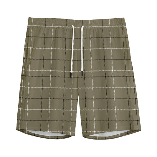 Sage Green Tattersall Pattern Print Men's Sports Shorts