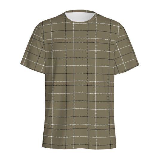 Sage Green Tattersall Pattern Print Men's Sports T-Shirt
