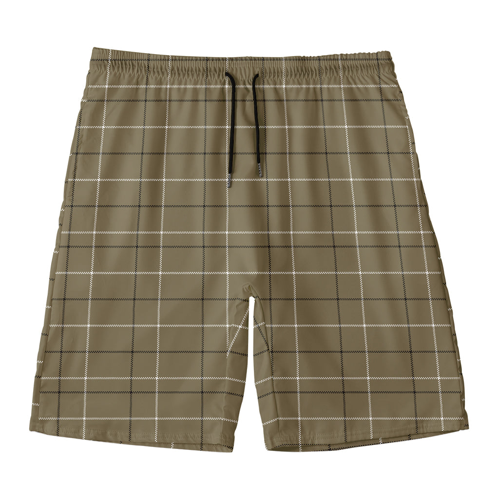 Sage Green Tattersall Pattern Print Men's Swim Trunks