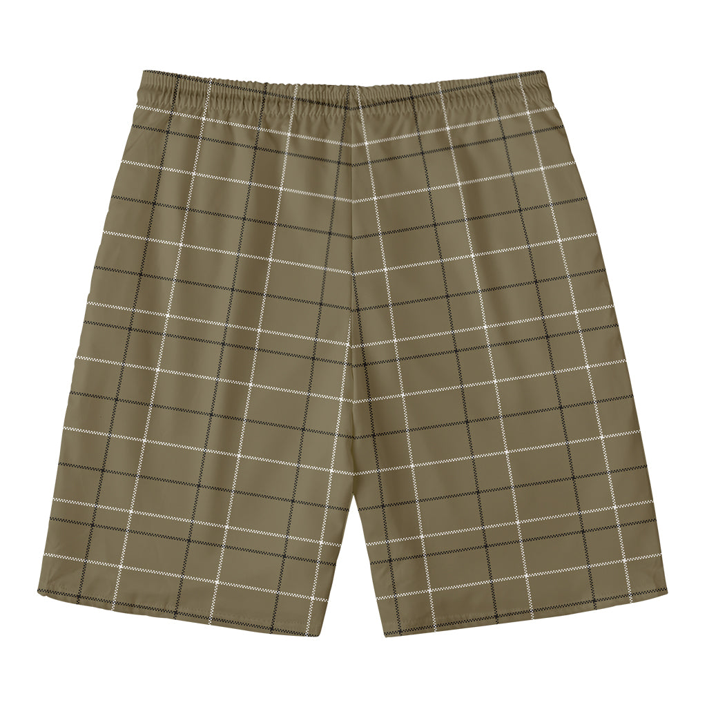 Sage Green Tattersall Pattern Print Men's Swim Trunks