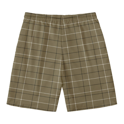 Sage Green Tattersall Pattern Print Men's Swim Trunks