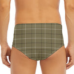 Sage Green Tattersall Pattern Print Men's Triangle Swim Briefs